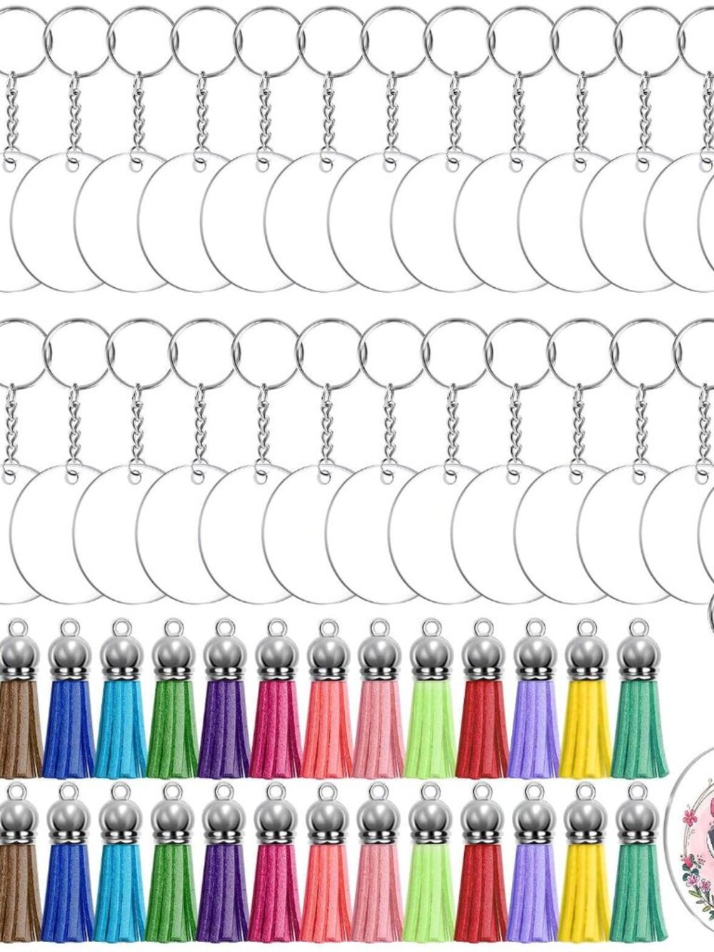 Acrylic Keychain Blanks Kit - 120pcs Including Clear Acrylic Blanks, Keychain Ta